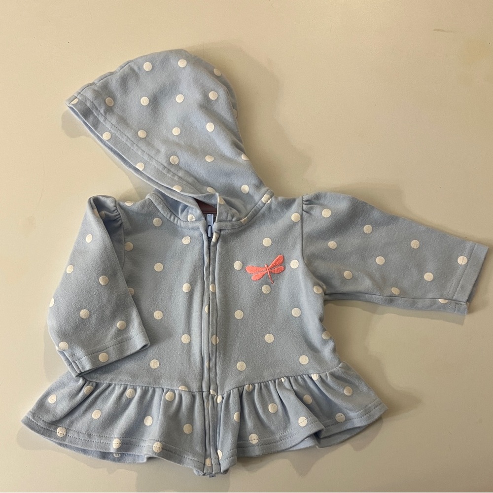 Carter’s baby girl hood sweater.  3 months
